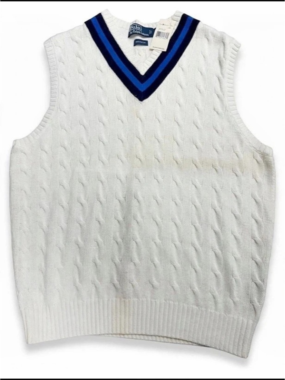 Polo by Ralph Lauren Cable-Knit Cotton Cricket Sweater Vest White Large